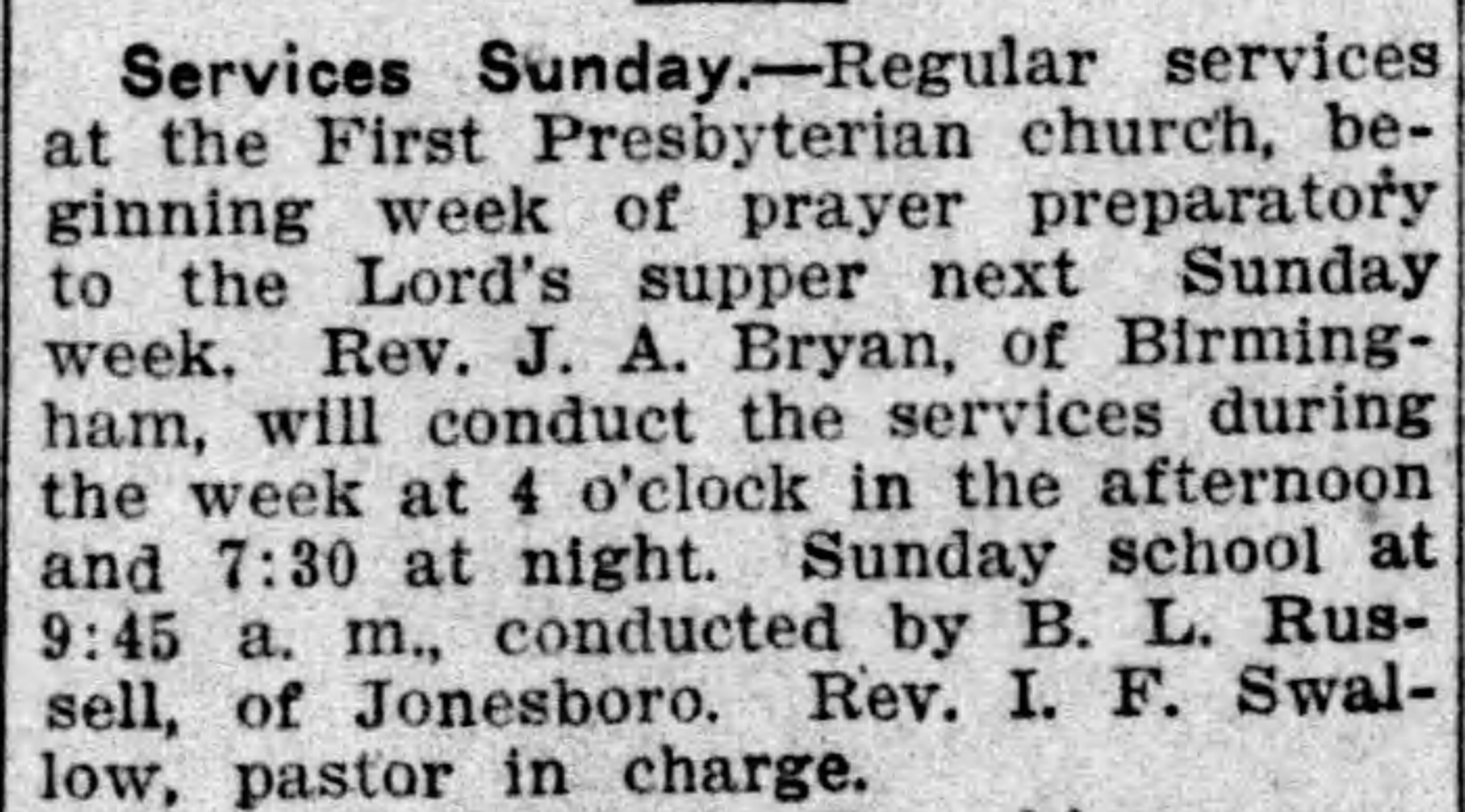 Services at First Presbyterian